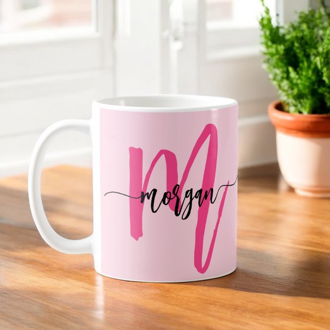 Mug Monogramme élégant rose chaud moderne (Créateur téléchargé)