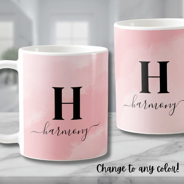 Mug Monogramme Élégant Rose Féminin (Pink Elegant Girly Monogram Coffee Mug)