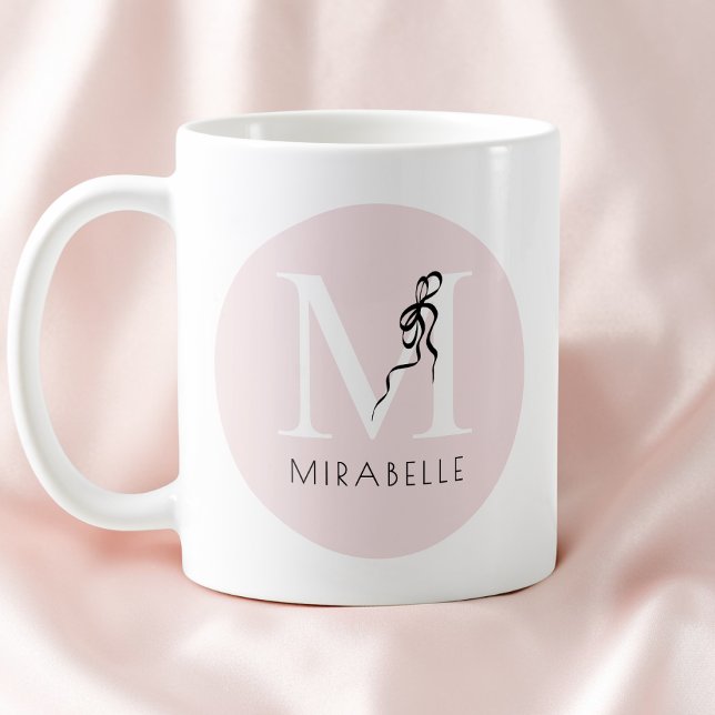 Mug Monogramme élégant rose girly noir ruban initial m (Girly Pink Elegant Black Bow Initial Cute Monogram Coffee Mug)