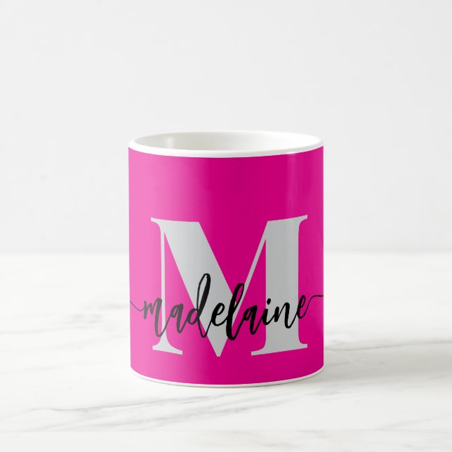 Mug Monogramme élégant rose noir (Centre)
