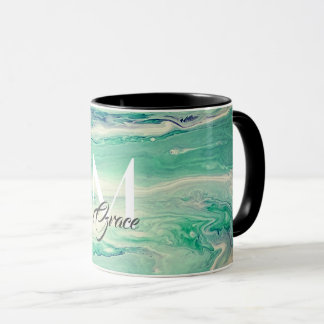 Mug Monogramme Émeraude Et Blanc