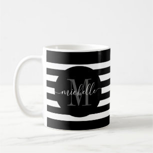 Mug Monogramme en bande noire Script moderne élégant