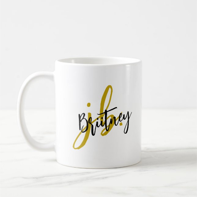Mug Monogramme en écriture noire et or (Gauche)