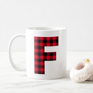 Mug Monogramme en lettre F gras en carreau de bœuf rou