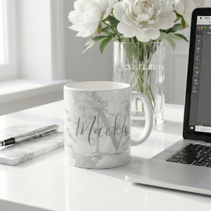 Mug Monogramme en marbre argenté tendance