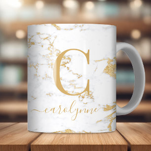 Mug Monogramme en marbre or tendance chic