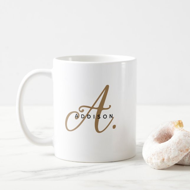 Mug Monogramme en or blanc chic Girl (Avec donut)
