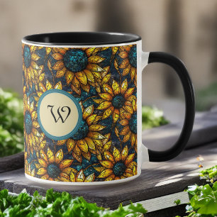 Mug Monogramme en or et en verre de tournesol Turquois