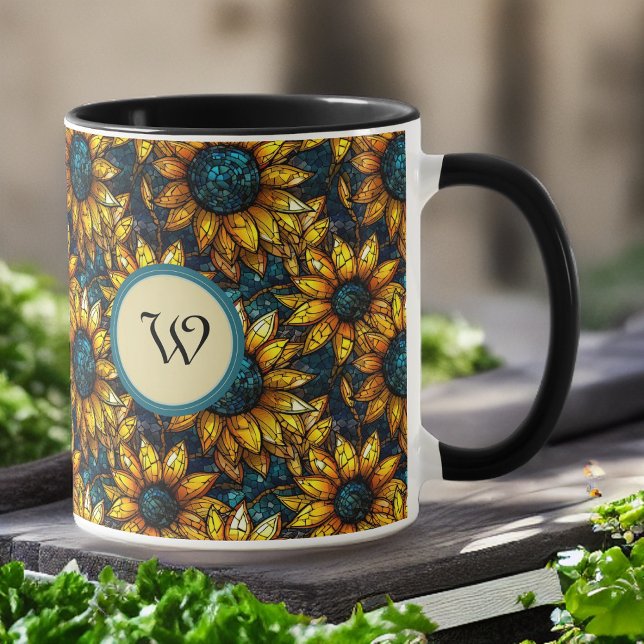 Mug Monogramme en or et en verre de tournesol Turquois (Créateur téléchargé)