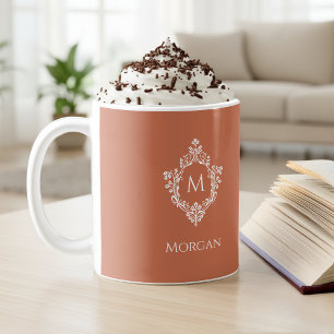 Mug Monogramme en Terracotta Élégant Blason Vintage &