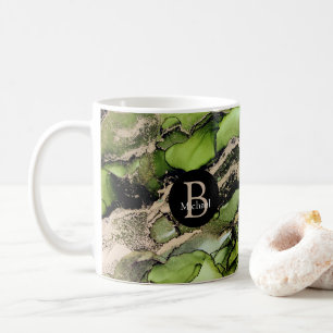 Mug Monogramme Encre d'alcool Noir Vert Or