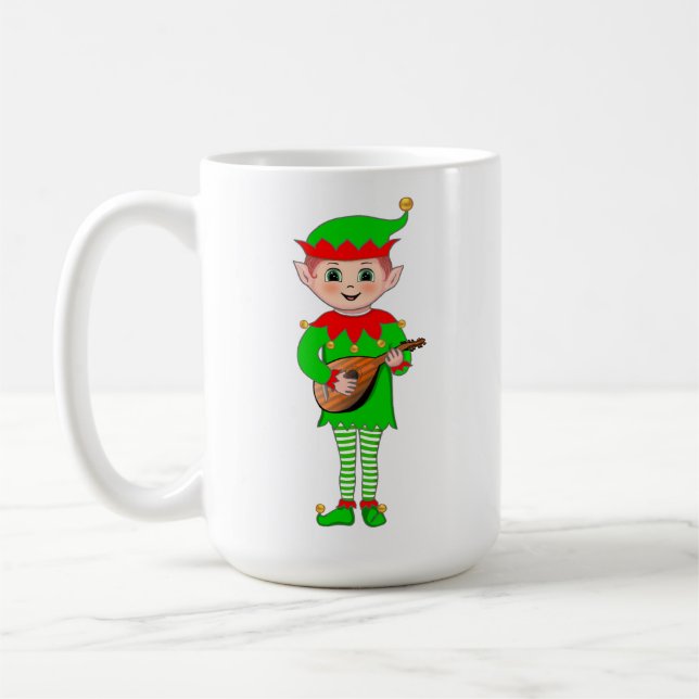 Mug Monogramme et elfe de la musique de Noël (Gauche)