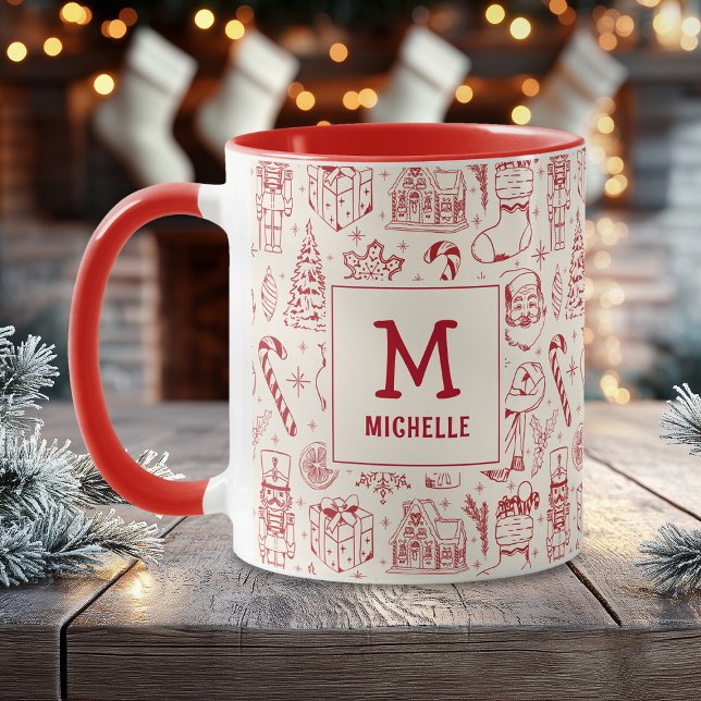 Mug Monogramme et nom du canicule de Noël rouge (Créateur téléchargé)