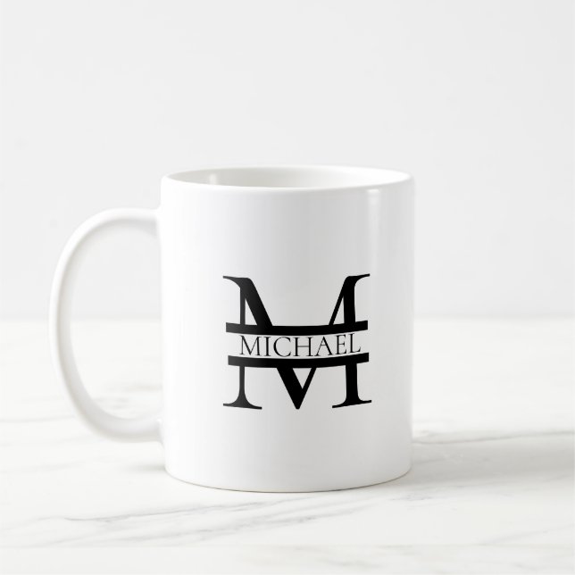 Mug Monogramme et nom Elégant Personnalisé Blanc (Gauche)