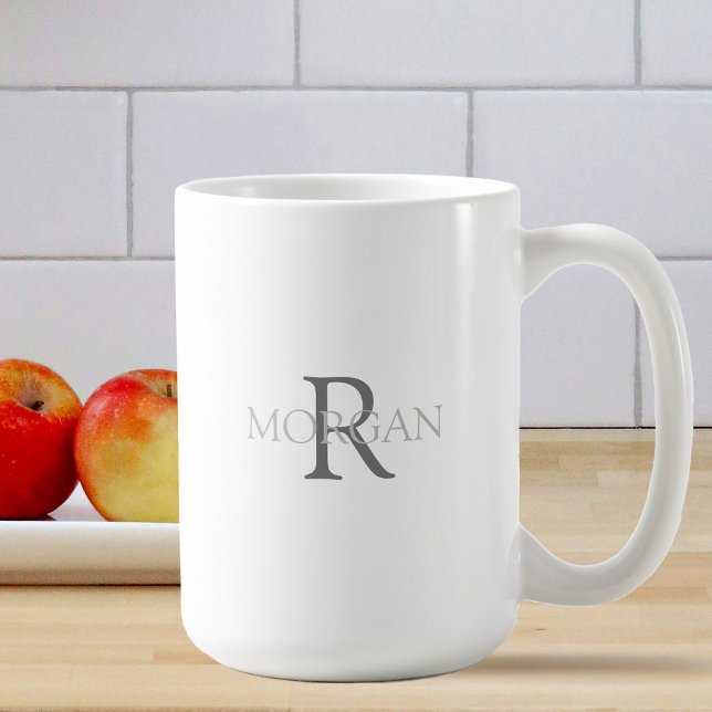Mug Monogramme et nom en texte gris, conception simple (Créateur téléchargé)