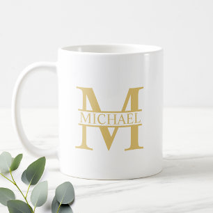 Mug Monogramme et nom personnalisés blanc et or