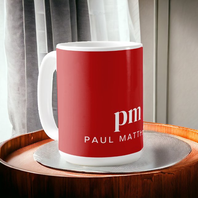 Mug Monogramme et nom personnalisés minimaux rouges (Personalize with your initials and name.)