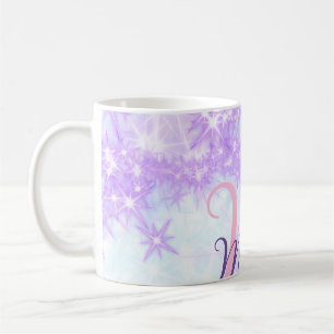 Mug Monogramme étoile pailleté rose violet ajouter let
