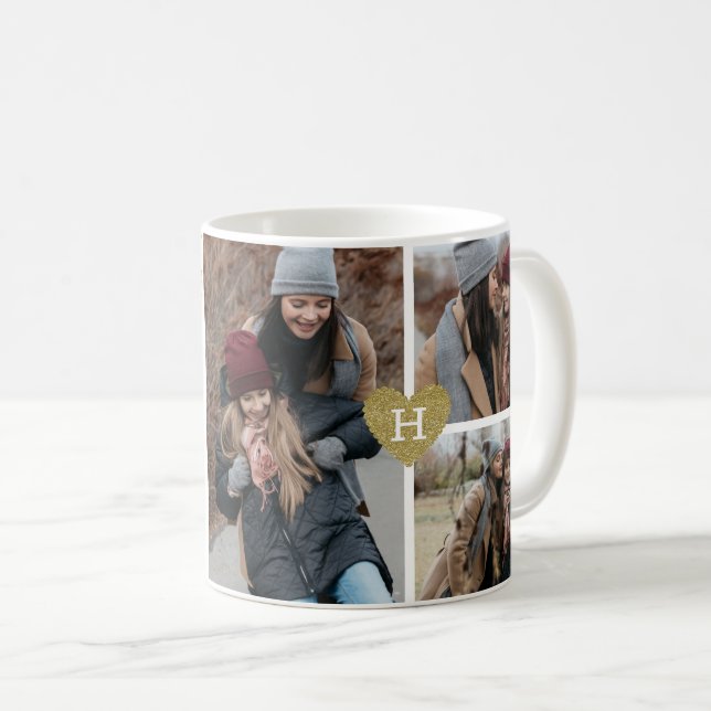 Mug Monogramme fait sur commande de coeur d'or de (Devant droit)