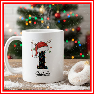 Mug Monogramme Famille Noël Antlers Santa Hat PHOTO