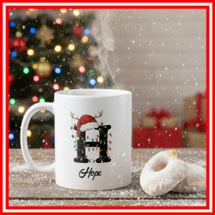 Mug Monogramme Famille Noël Antlers Santa Hat PHOTO