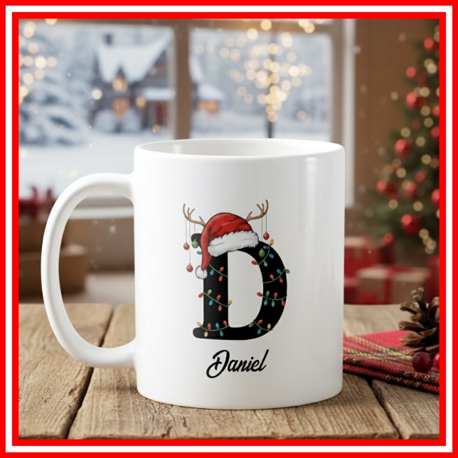 Mug Monogramme Famille Noël Antlers Santa Hat PHOTO (Créateur téléchargé)