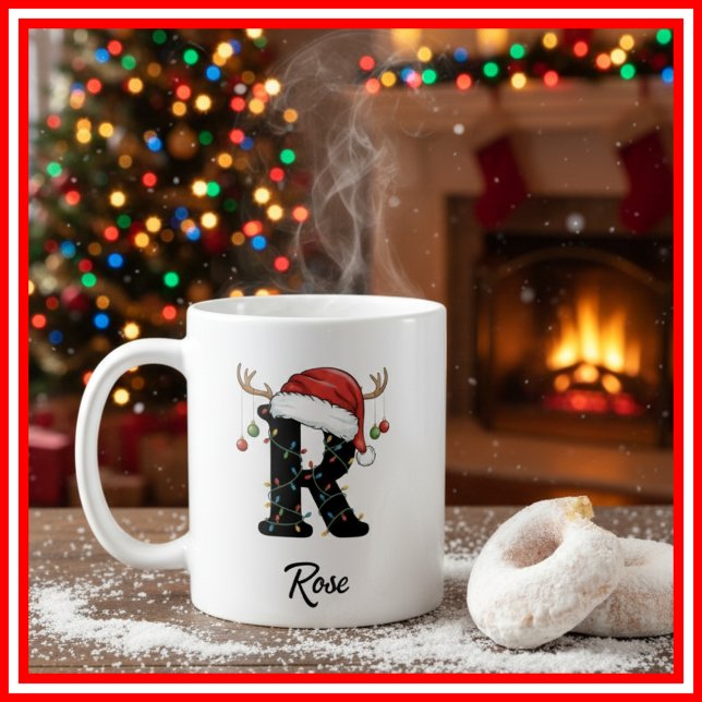 Mug Monogramme Famille Noël Antlers Santa Hat PHOTO (Créateur téléchargé)