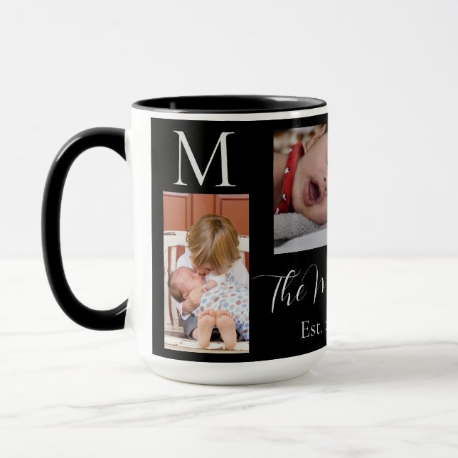 Mug Monogramme Famille Photo Collage Personnalisé (Gauche)