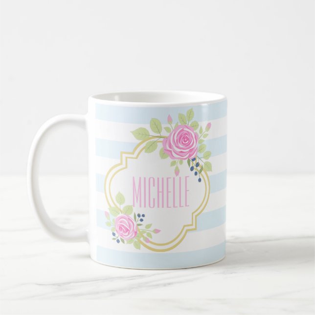 Mug Monogramme Fancy Roses Roses Roses Roses Blueberry (Gauche)