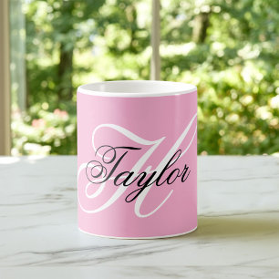 Mug Monogramme fantaisie noir et blanc Rose
