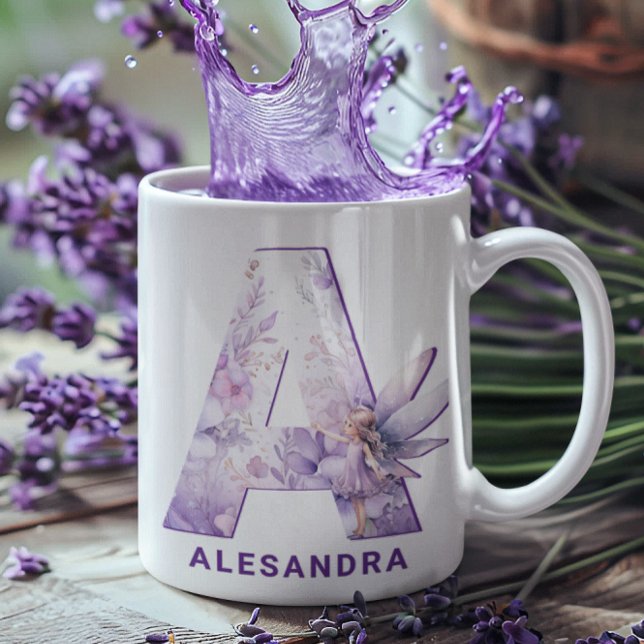 Mug Monogramme Fée Lilac A personnalisé (Personalized Lilac Fairy Monogram A Coffee Mug)