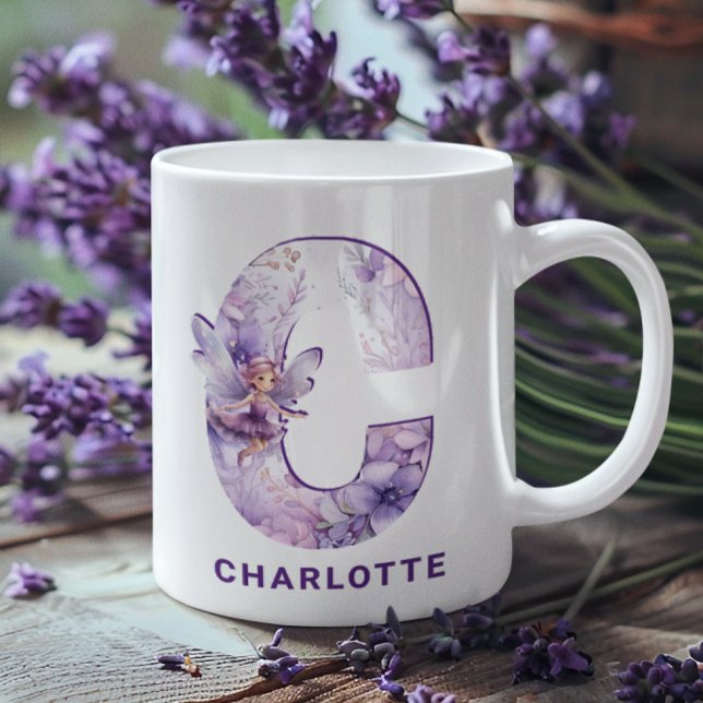 Mug Monogramme Fée Lilac C personnalisé (Personalized Lilac Fairy Monogram C Coffee Mug)