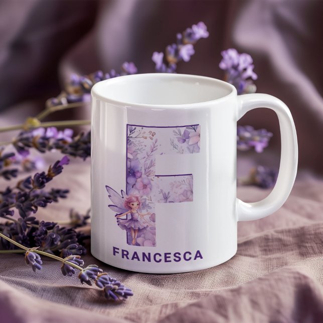 Mug Monogramme Fée Lilac F personnalisé (Personalized Lilac Fairy Monogram F Coffee Mug)