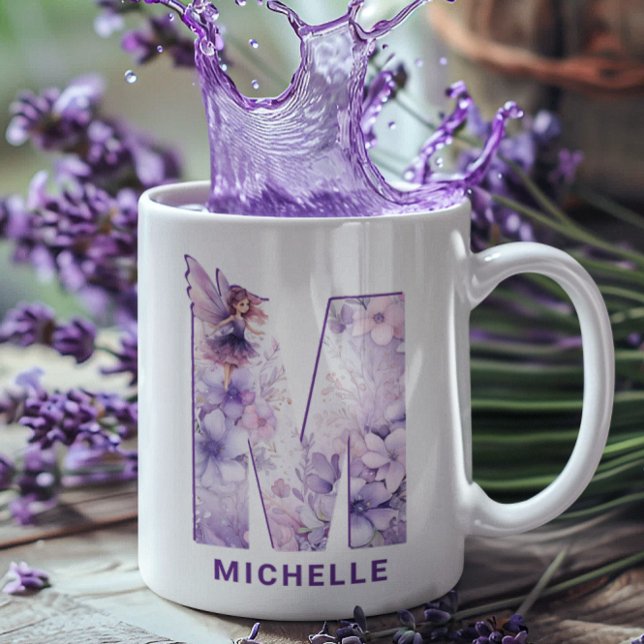 Mug Monogramme Fée Lilac M personnalisé (Personalized Lilac Fairy Monogram M Coffee Mug)