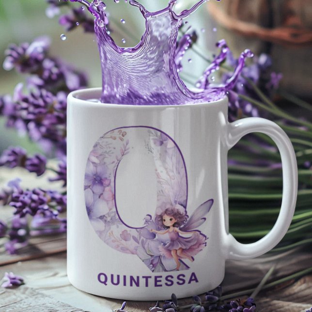 Mug Monogramme Fée Lilac personnalisé Q (Personalized Lilac Fairy Monogram Q Coffee Mug)