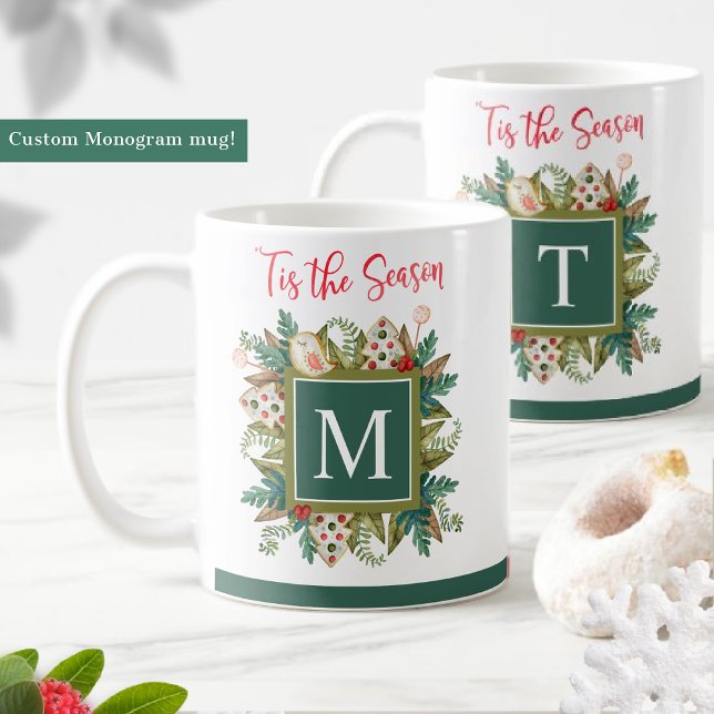 Mug Monogramme, Festive Green et Cookies de vacances (Créateur téléchargé)