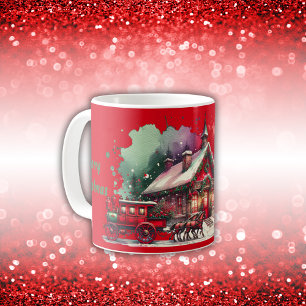 Mug Monogramme Festive Vintage Noël sur rouge
