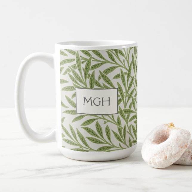Mug Monogramme Feuilles de Saule Vert Vintage (Avec donut)