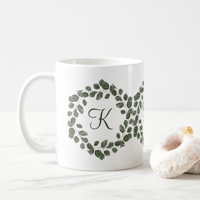 Mug Monogramme Feuilles d'Eucalyptus Élégant Moderne  (Avec donut)