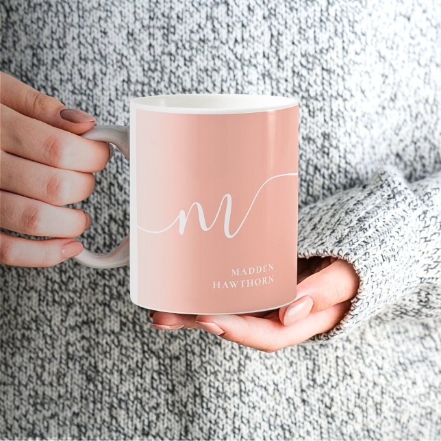 Mug Monogramme fillette Script Calligraphie Coral Blus (Créateur téléchargé)