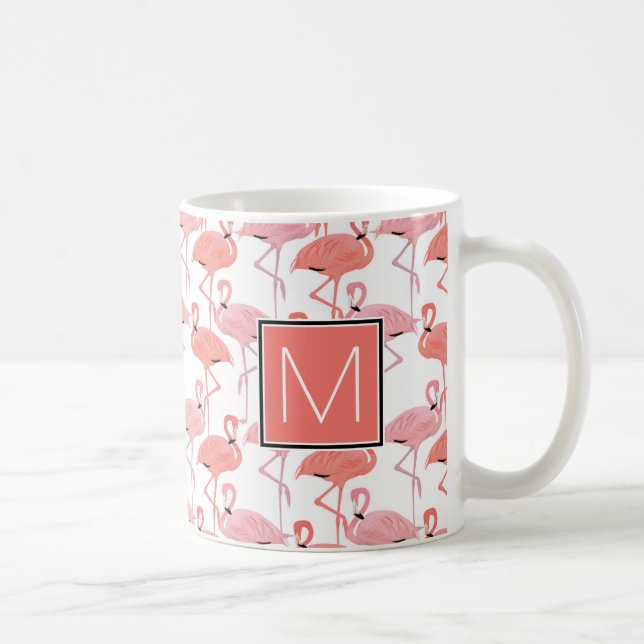 Mug Monogramme | Flamants roses roses tropicaux (Droite)
