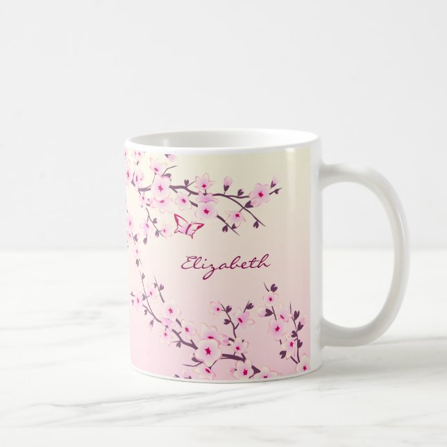 Mug Monogramme Fleur de Cerisier Floral Rose Féminin (Droite)