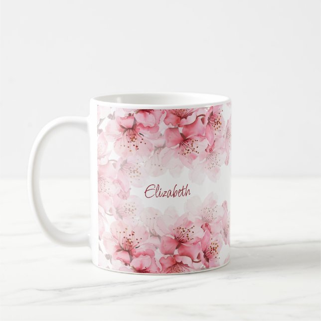 Mug Monogramme Fleur de Cerisier Votre Nom (Gauche)