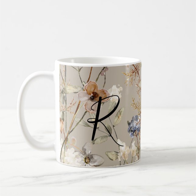Mug Monogramme Fleur sauvage d'automne Aquarelle Musiq (Gauche)