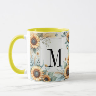 Mug Monogramme Fleurs de chute et fleurs de soleil aqu