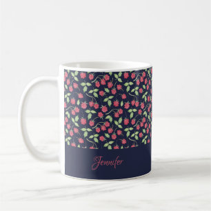 Mug Monogramme   Fleurs de framboise Blue Floral Custo