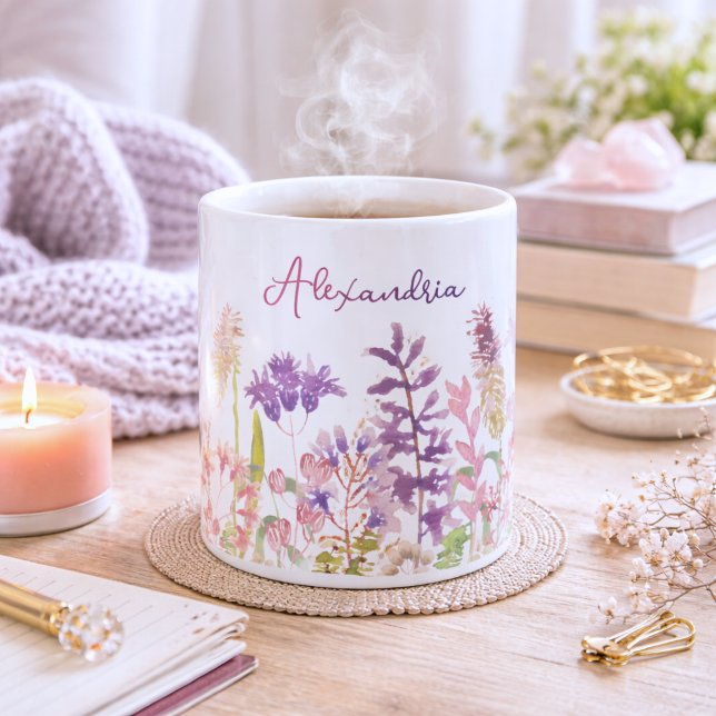 Mug Monogramme Fleurs Sauvages Pastel (Créateur téléchargé)