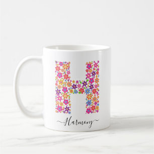Mug Monogramme Fleurs Texte Personnalisé - Lettre Flor