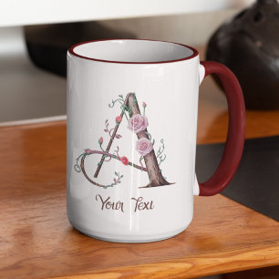 Mug Monogramme floral A personnalisé avec Roses et éco