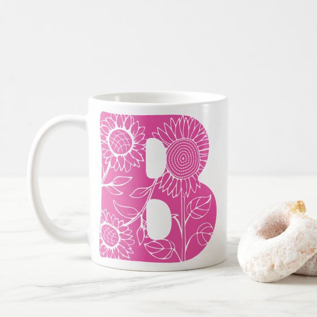 Mug monogramme floral B lettre majuscule (Avec donut)